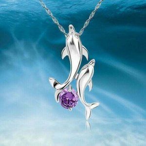 925 Sterling Silver Double Dolphin Neckless
